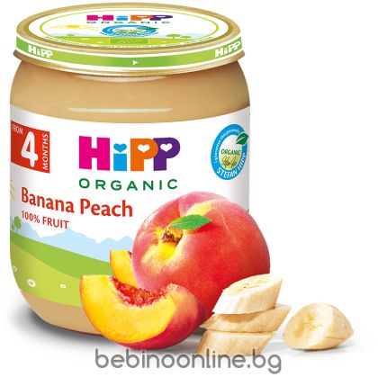 HIPP БИО Бебешко плодово пюре Банани с праскови 4+мес.125гр.   4396