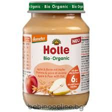 HOLLE БИО  бебешко  пюре Десерт ябълка, круша и овес 6+мес.190гр.