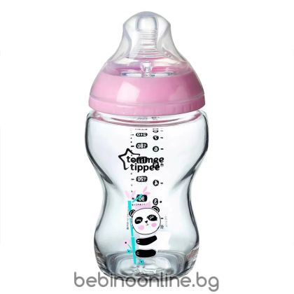 Tommee Tippee Easi Vent Стъклено шише за хранене  250мл, 0м+, момиче  0200
