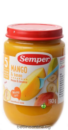 SEMPER Бебешко плодово пюре  Манго и Банани 5+мес. 190 гр. 9510