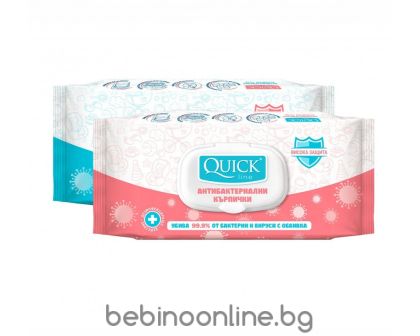 Quickline Мокри кърпи   Антибактериални  72 бр. с капак