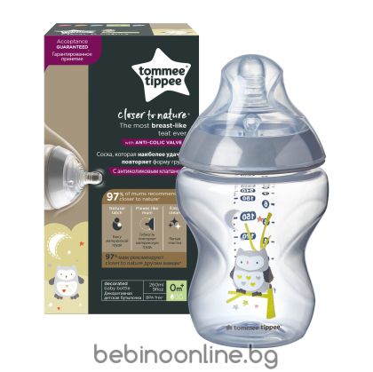 TOMMEE TIPPEE EASI-VENT РР Шише 260 мл с бибер. 0+м. БУХАЛ 0020