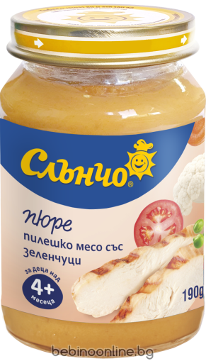 СЛЪНЧО бебешко пюре  пилешко със зеленчуци 6м.+,190гр.   . 2446