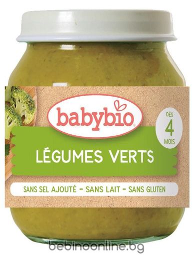 БЕЙБИ БИО Биобебешко  зеленчуково пюре  „ЗЕЛЕНИ ЗЕЛЕНЧУЦИ“, 4+мес.130гр.