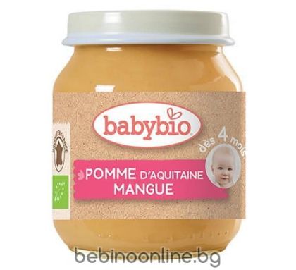 BABYBIO БИО   бебешко плодово пюре Ябълка и Манго  4+мес  130гр.