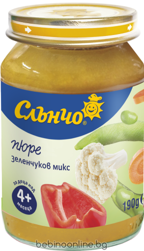 СЛЪНЧО  бебешко  зеленчуково пюре зеленчуков микс 4м.+,190гр.   2491