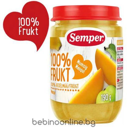 SEMPER бебешко плодово пюре  пюре Манго  4м+ 190г.  9612