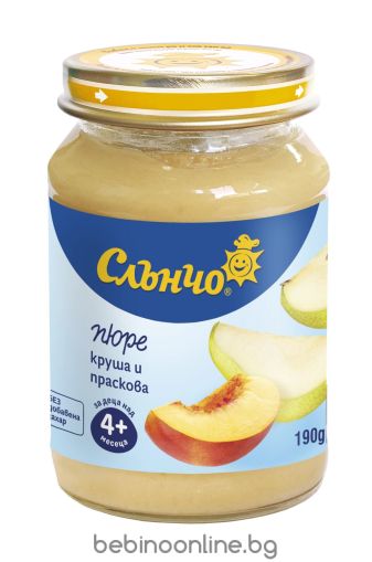 СЛЪНЧО  бебешко плодово  пюре круша и праскова 4м.+,190гр.    2750