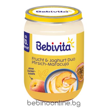 BEBIVTA бебешко пюре Йогурт с плодове - праскова и маракуя 6м.+ 190г.  14409