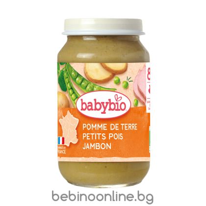  BABYBIO бебешко пюре  Картофи, Зелен грах и Шунка 8+ мес. 200 гр.