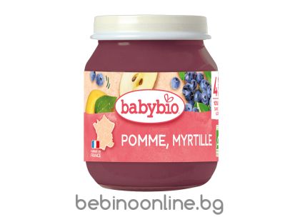 BABYBIO БИО  бебешко плодово пюре с ябълка и боровинки 130гр.