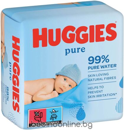 HUGGIES Pure Морки  кърпи, Тройна опаковка (3 × 56 бр = 168 бр)