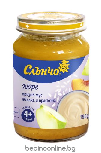 СЛЪНЧО Бебешко пюре Мус  ориз ябълка и праскова  4м+. 190гр.4631