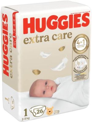 HUGGIES EXTRA CARE- Бебешки еднократни пелени,Размер  1 (2-5 кг) 26 бр./пак.