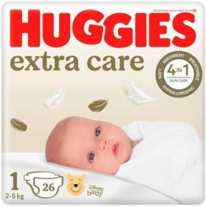 HUGGIES EXTRA CARE- Бебешки еднократни пелени,Размер  1 (2-5 кг) 26 бр./пак.