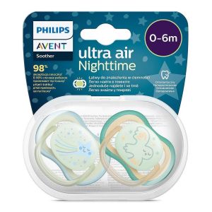 PHILIPS AVENT Ортодонтични залъгалки Ultra Air Night  2 бр.0-6 м. Звезда и Сова 2 бр. 0519.010