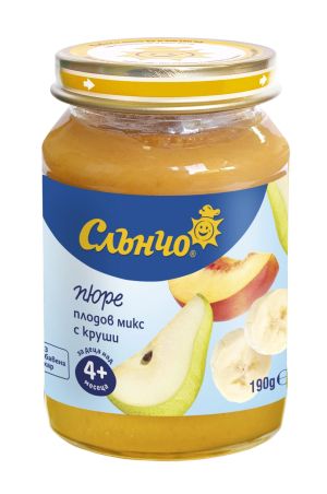 СЛЪНЧО   Бебешко плодово пюре плодов микс с круши 4м.+190гр.   . 4129