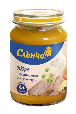 СЛЪНЧО  бебешко пюре Телешко със зеленчуци  6м.+190гр.  2576