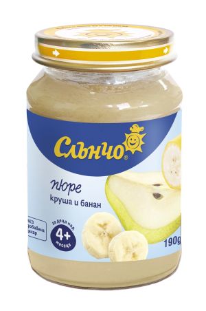 СЛЪНЧО  бебешко плодово пюре круша и банан  4м.+ 190гр. 2675