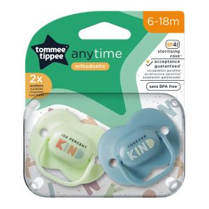 TOMMEE TIPPEE Ортодонтични залъгалки Anytime 6–18м, зелено/синьо, 2 бр.Код: TT.0274