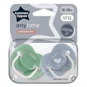 TOMMEE TIPPEE Ортодонтични залъгалки с декорация пате Tommee Tippee Anytime 18–36 м – 2 бр, зелен/син Код: TT.0284