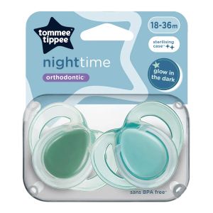 TOMMEE TIPPEE Ортодонтични залъгалки Night Time 6–18м, тъмно зелено, 2 бр.Код: TT.0279