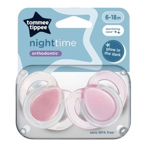 TOMMEE TIPPEE Ортодонтични залъгалки Night Time  розово, 2 бр.6–18м Код: TT.0277