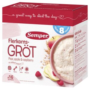 SEMPER МЛЕЧНА инст. пълнозърнеста каша с круши, ябълки и малини 8+мес.480гр.     2918