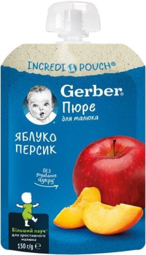  GERBER Плодова закуска ПАУЧ  Ябълки и Праскови 12м+, 150 г.  7205