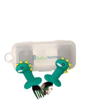 SEVI BEBE К-кт лъжичка и виличка със силиконова дръжка + кутийка ДИНО  BR44