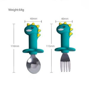 SEVI BEBE К-кт лъжичка и виличка със силиконова дръжка + кутийка ДИНО  BR44