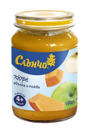 СЛЪНЧО бебешко плодово  пюре ябълка и тикв 4м.+ 190гр.  4037