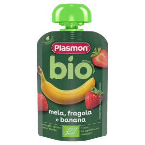 PLASMON  БИО  Плодова Закуска ПАУЧ Банан Ягода, 6+М, 100 гр