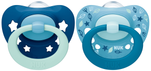 NUK Силиконова залъгалка 6-18м 2бр. Signature + кутийка 736.656/синя,розова/
