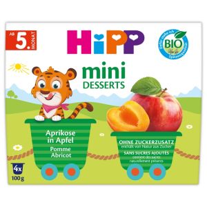 HIPP БИО бебешко пюре мини-десерт Кайсия и Ябълка 5+ мес., 4×100 гр.   5816