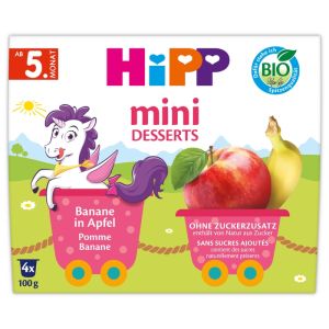 HIPP БИО бебешко пюре мини-десерт Банан и Ябълка 5+мес., 4×100 гр.  5820