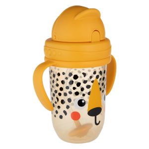 CANPOL Чаша  против разливане с претеглена сламка 270 мл BabiesBoo panda Код: 56/617/бяла,оранж/