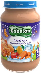 BEBELAN PUREE  Млечна  каша ябълки, круши и бисквити 5М+ 190 гр. 7008