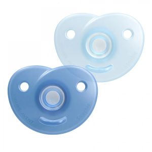 AVENT Soothie ортодонтски силиконови залъгалки за новородени  2 бр.(0+ м), сини, в кутия за стерилизиране 0670.001