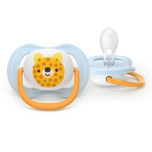 AVENT Ultra Air Happy  ортодонтски силиконови залъгалки , 0-6м, с дизайн мече/портокал, в кутия за стерилизиране 0637.001  