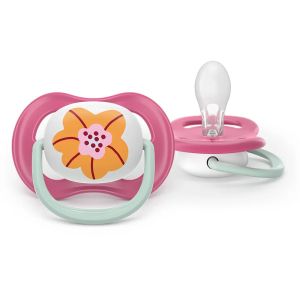 AVENT Ultra Air Happy  ортодонтски силиконови залъгалки ,6-18м, с дизайн калинка/цвете, в кутия за стерилизиране 0640.001