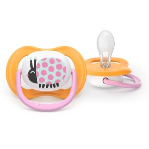 AVENT Ultra Air Happy  ортодонтски силиконови залъгалки ,6-18м, с дизайн калинка/цвете, в кутия за стерилизиране 0640.001