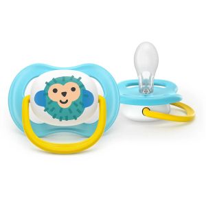 AVENT Ultra Air Happy ортодонтски силиконови залъгалки ,6-18м, с дизайн банан/маймунка, в кутия за стерилизиране 0639.001