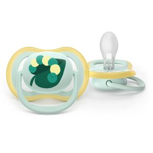 AVENT Ultra Air Happy ортодонтски силиконови залъгалки  0-6м, с дизайн тигър/листо, в кутия за стерилизиране 0642.001