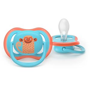 AVENT Ultra Air Happy ортодонтски силиконови залъгалки ,18м+, с дизайн маймунка/жаба , в кутия за стерилизиране 0653.001
