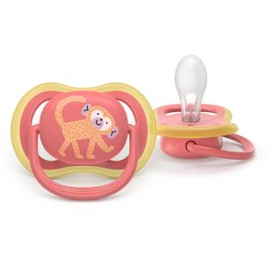 AVENT Ultra Air Happy  ортодонтски силиконови залъгалки ,18м+, с дизайн маймунка/хамелеон, в кутия за стерилизиране 0654.001