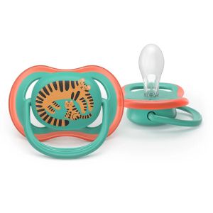 AVENT Ultra Air Happy ортодонтски силиконови залъгалки, 6-18м, с дизайн тигър/тукан, в кутия за стерилизиране 0648.001