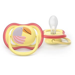 AVENT Ultra Air   ортодонтски силиконови залъгалки , 0–6 м., 2 бр., дизайн папагал/пеперуда, в кутия за стерилизиране 0644.001