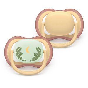 AVENT Ultra Air NightTime,ортодонтски силиконови залъгалки  0-6м, пастелни цветове, унисекс, в кутия за стерилизиране 0646.001 