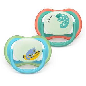 Philips AVENT ортодонтски светещи  силиконови залъгалки Ultra Air , 6-18м, с картинки, в кутия за стерилизиране 0659.001